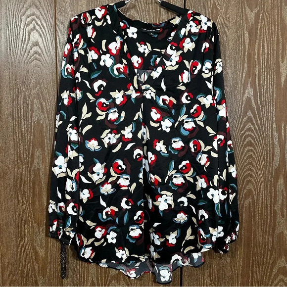Alfani Women's Blouse 2X Multi Colored Floral Pattern V Neck Cuff Sleeve Casual - Picture 1 of 11